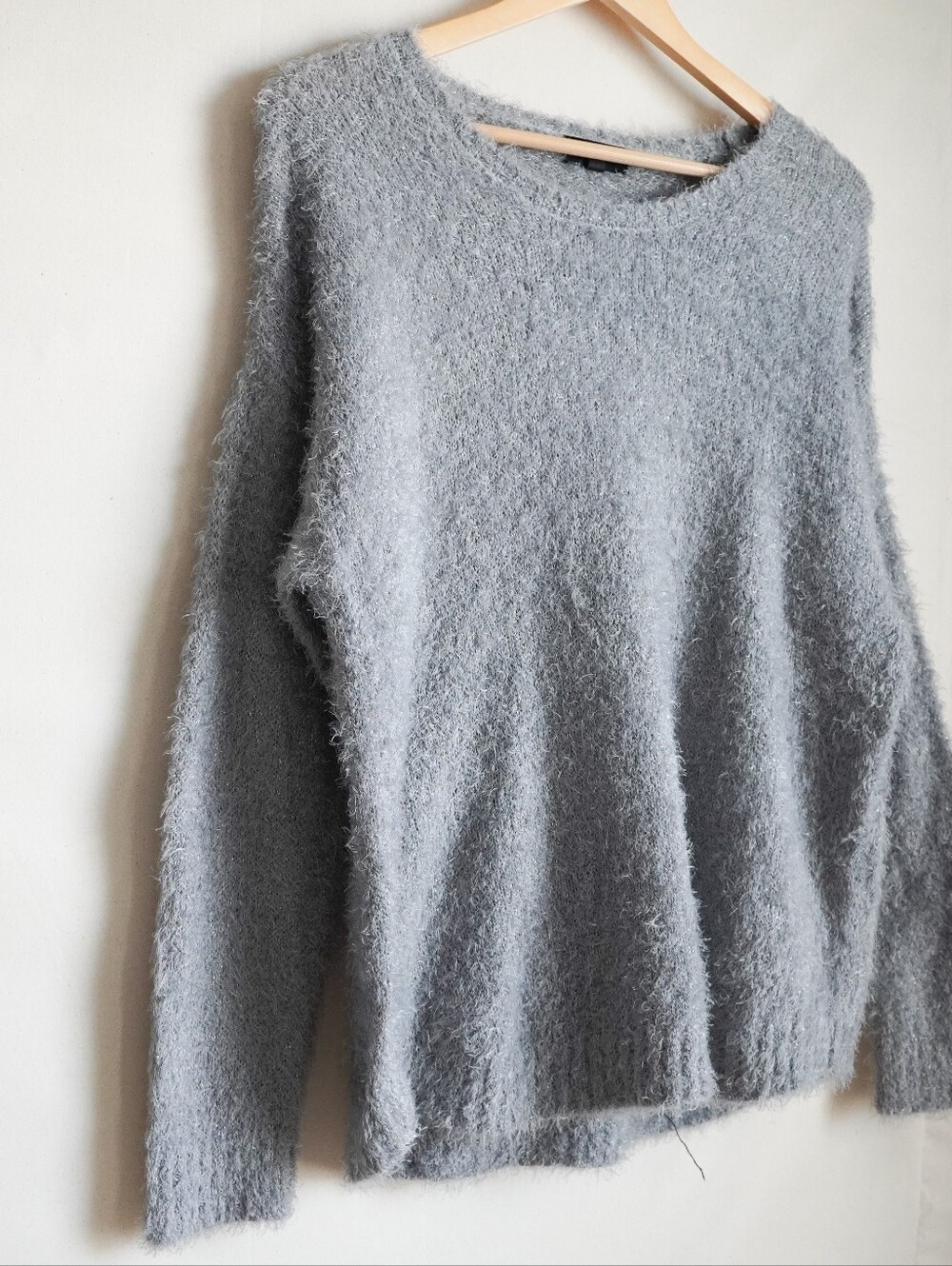 Rampage 2X Gray Silver Metallic Fuzzy Eyelash Knit Sweater NWT Plus Size